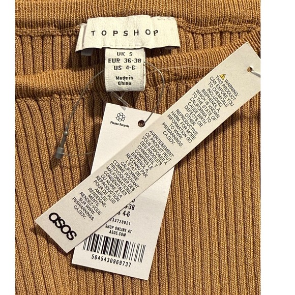 NEW Topshop Ribbed Midi Skirt Bodycon High Waist Slit‎ ASOS Tan Size Small - Picture 2 of 4